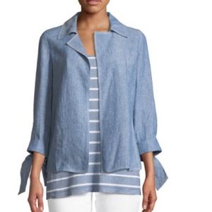Lafayette 148 New York Grant Open Front Italian linen jacket. Jean blue. Size M